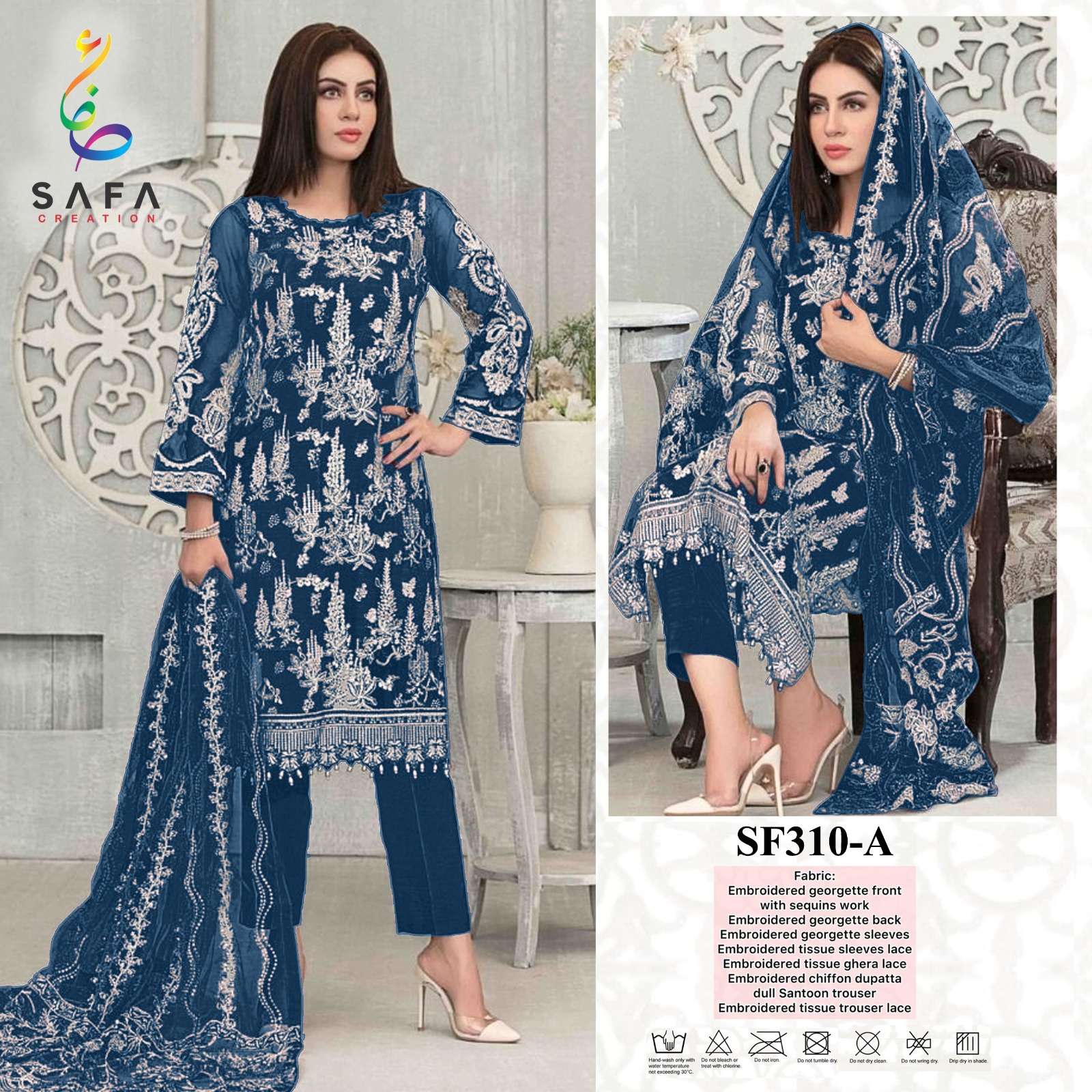 SF-310 COLOURS BY SAFA CREATION 310-A TO 310-D SERIES GEORGETTE EMBROIDERY PAKISTANI DRESSES