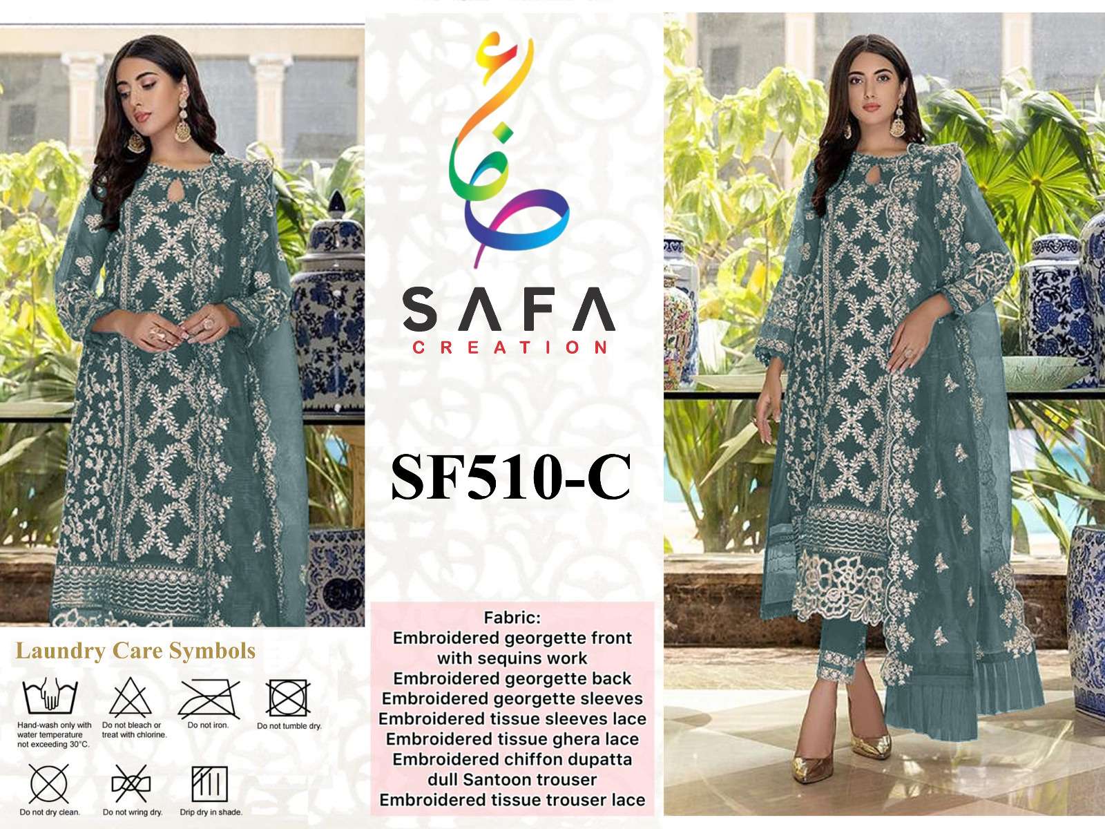 SF-510 COLOURS BY SAFA CREATION 510-A TO 510-G SERIES GEORGETTE WORK PAKISTANI DRESSES