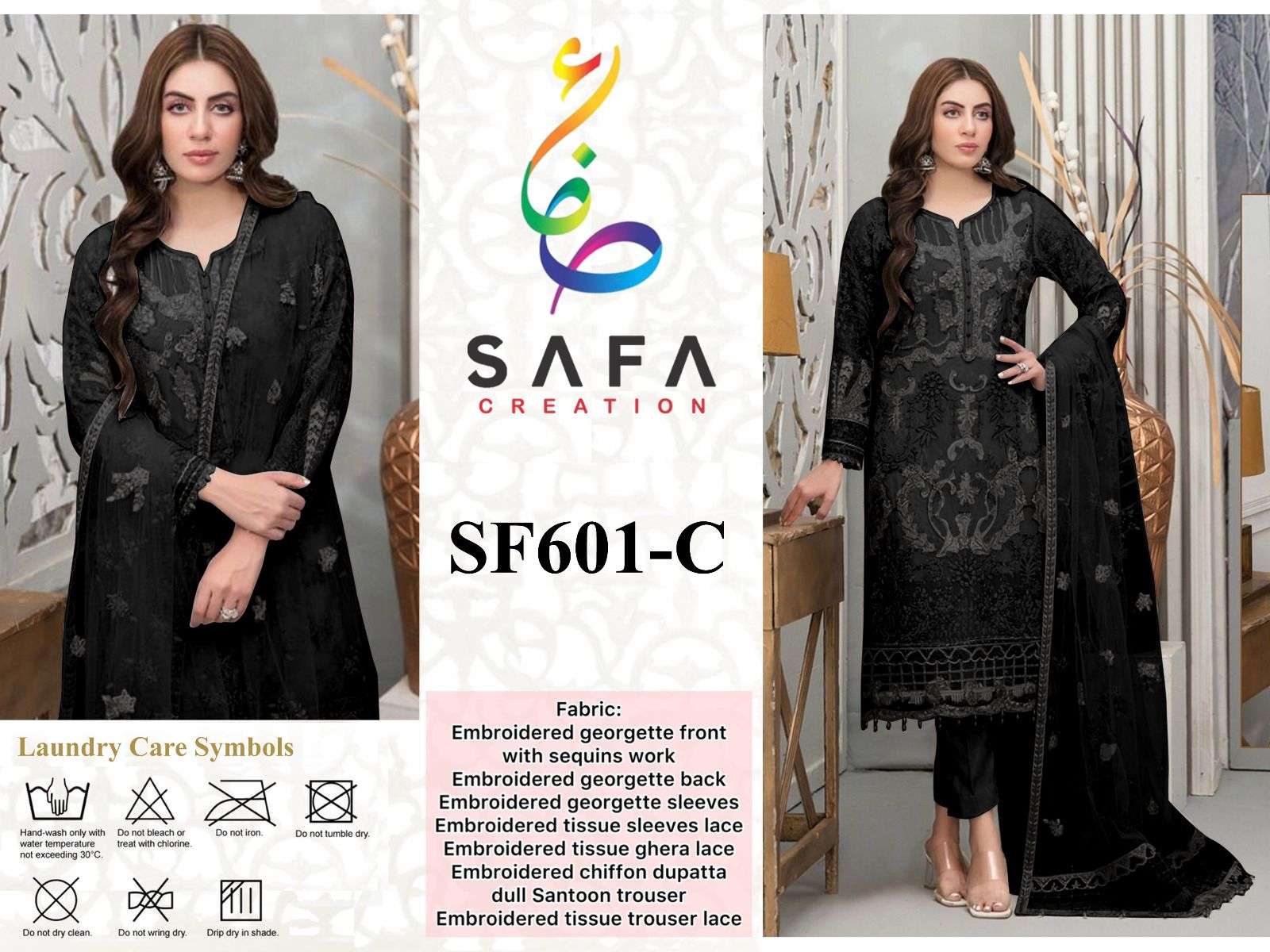 SF-601 COLOURS BY SAFA CREATION 601-A TO 601-D SERIES GEORGETTE EMBROIDERY PAKISTANI DRESSES