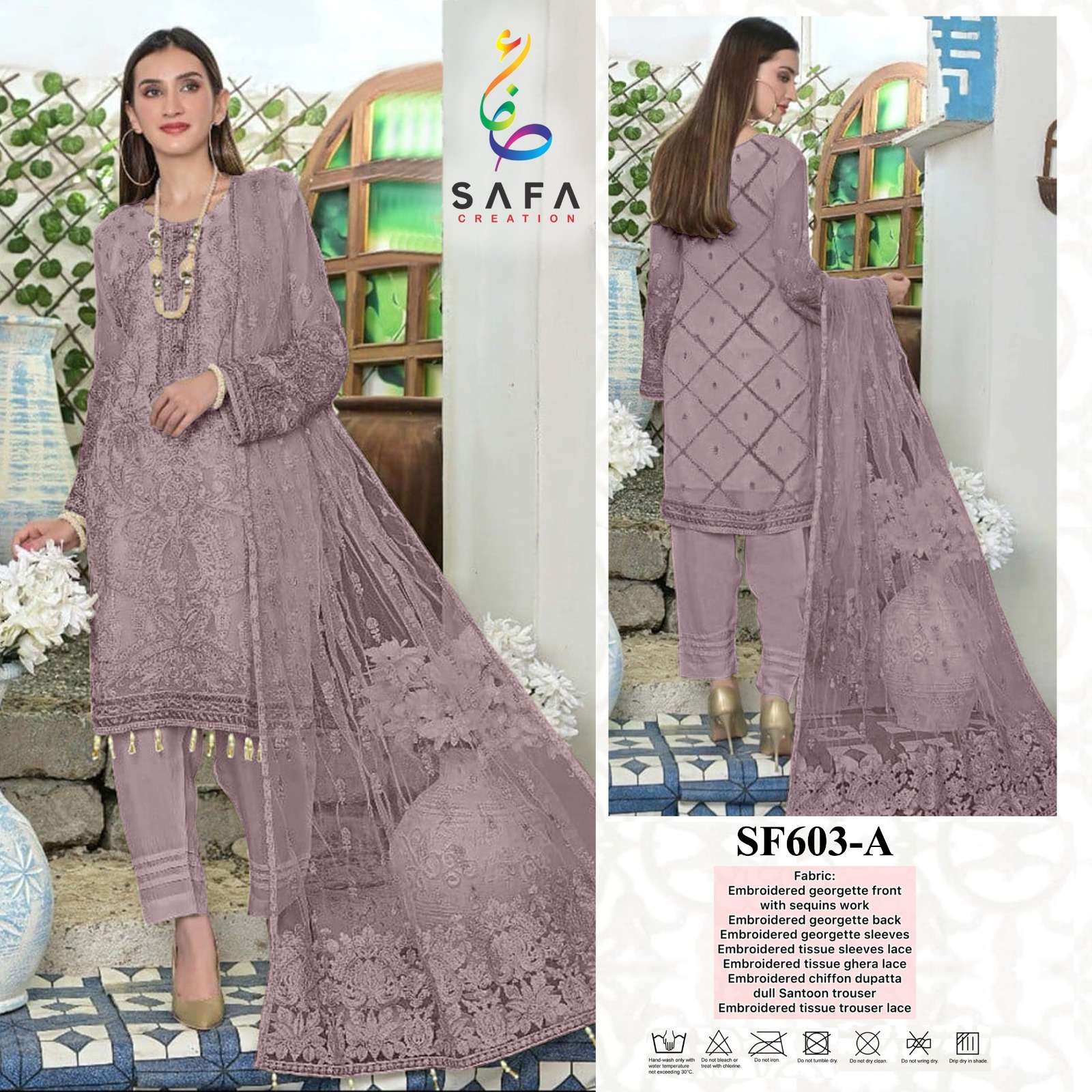 SF-603 COLOURS BY SAFA CREATION 603-A TO 603-D SERIES FAUX GEORGETTE WORK PAKISTANI DRESSES