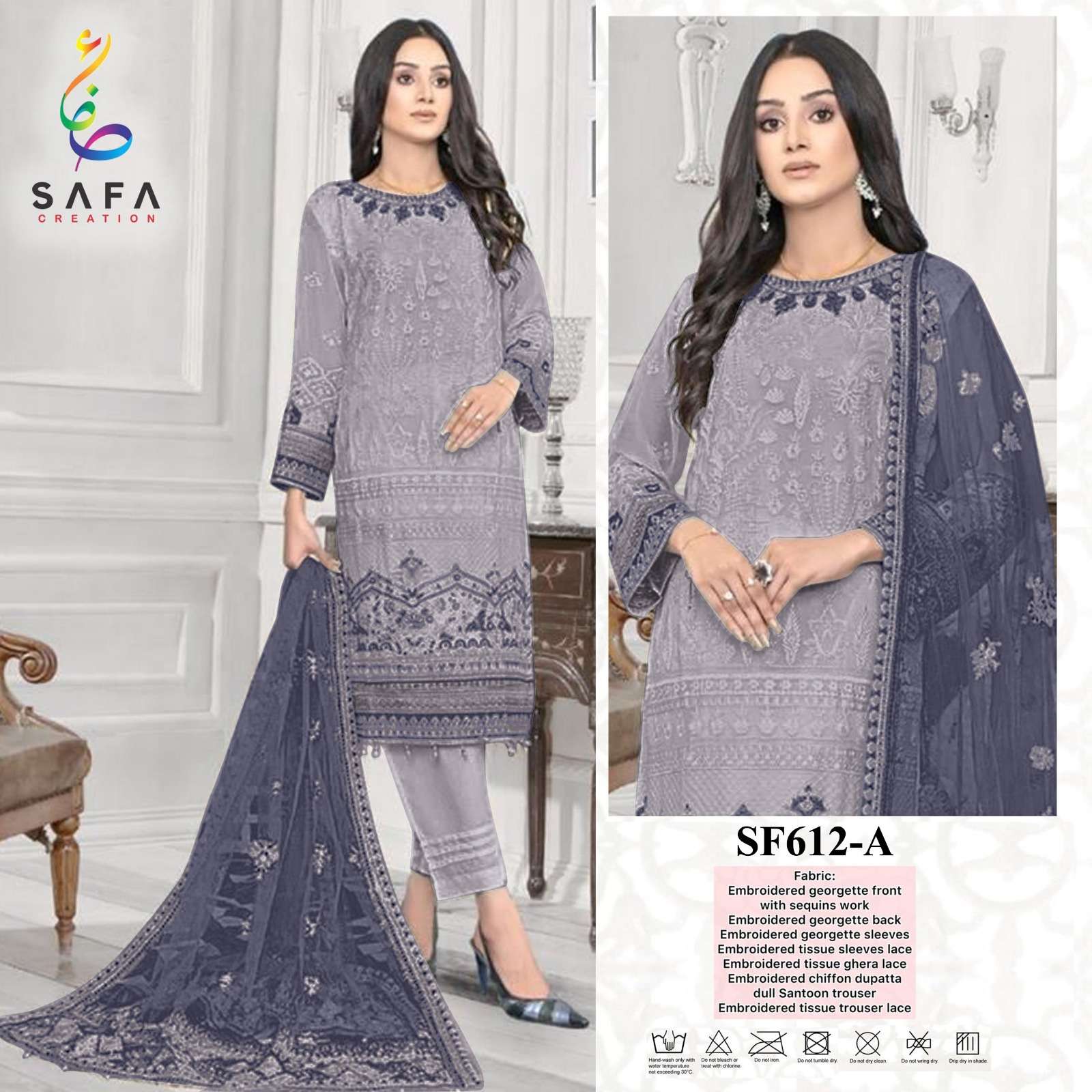 SF-612 COLOURS BY SAFA CREATION 612-A TO 612-E SERIES GEORGETTE WORK PAKISTANI DRESSES