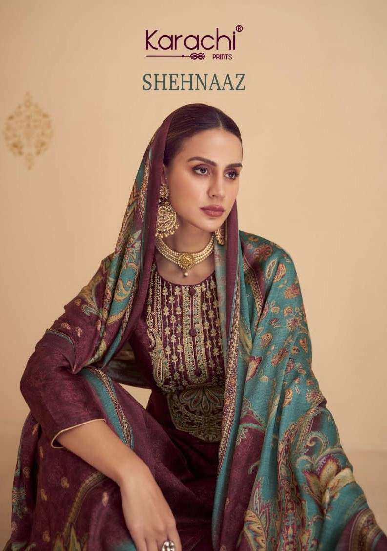 SHEHNAAZ BY KARACHI PRINTS 59001 TO 59004 SERIES RUSSIAN SILK WORK DRESSES