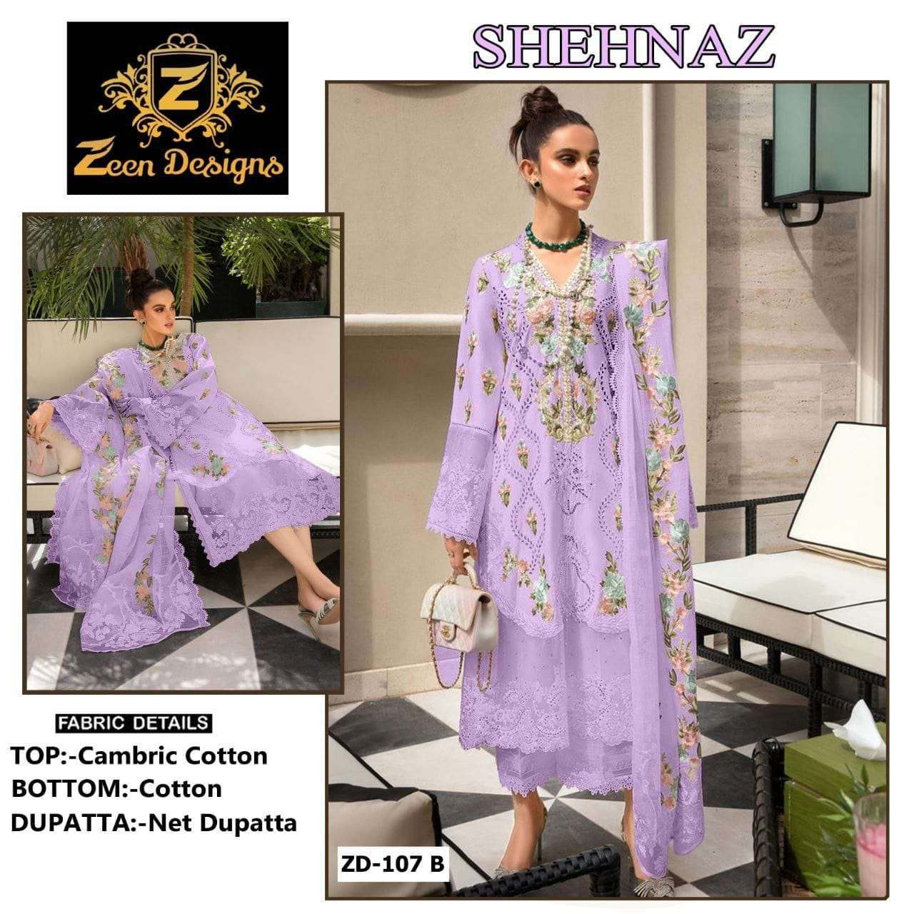 SHEHNAZ 107 BY ZEEN DESIGNS CAMBRIC COTTON EMBROIDERY PAKISTANI DRESS