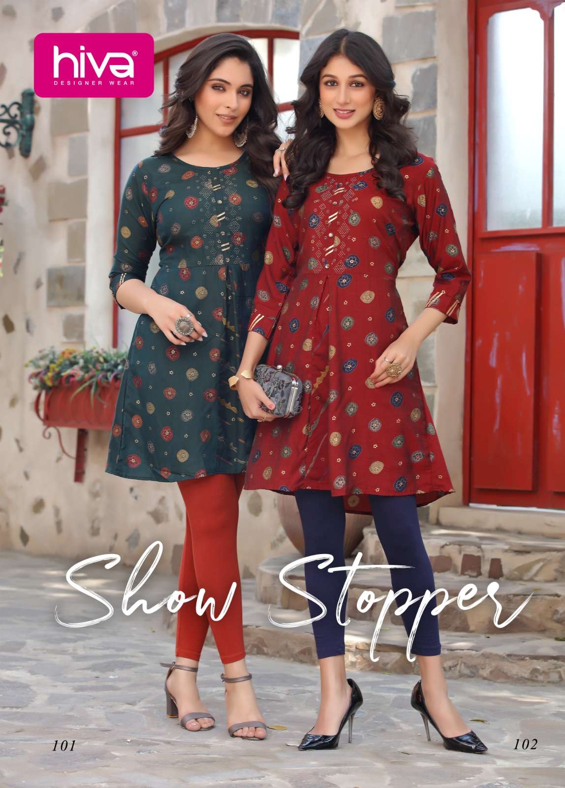 SHOW STOPPER BY HIVA 101 TO 104 SERIES MUSLIN PRINT SHORT KURTIS