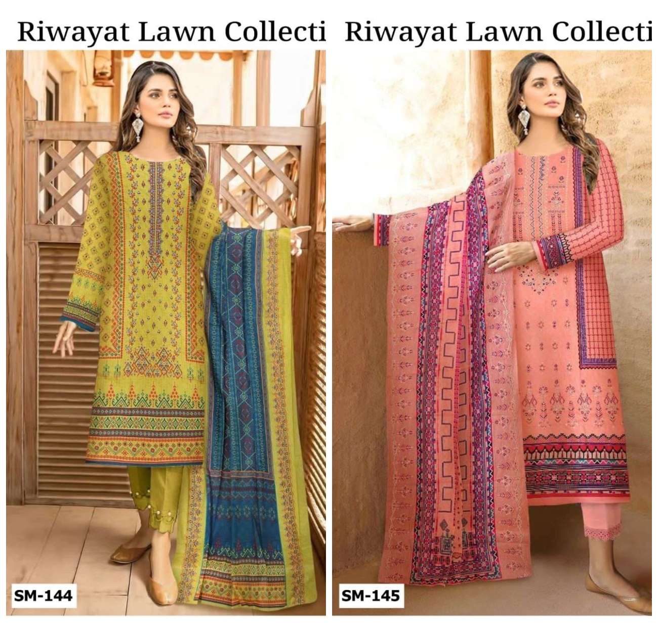 SM-144 & 145 HITS BY SANA MARYAM LAWN COTTON EMBROIDERY PAKISTANI DRESSES