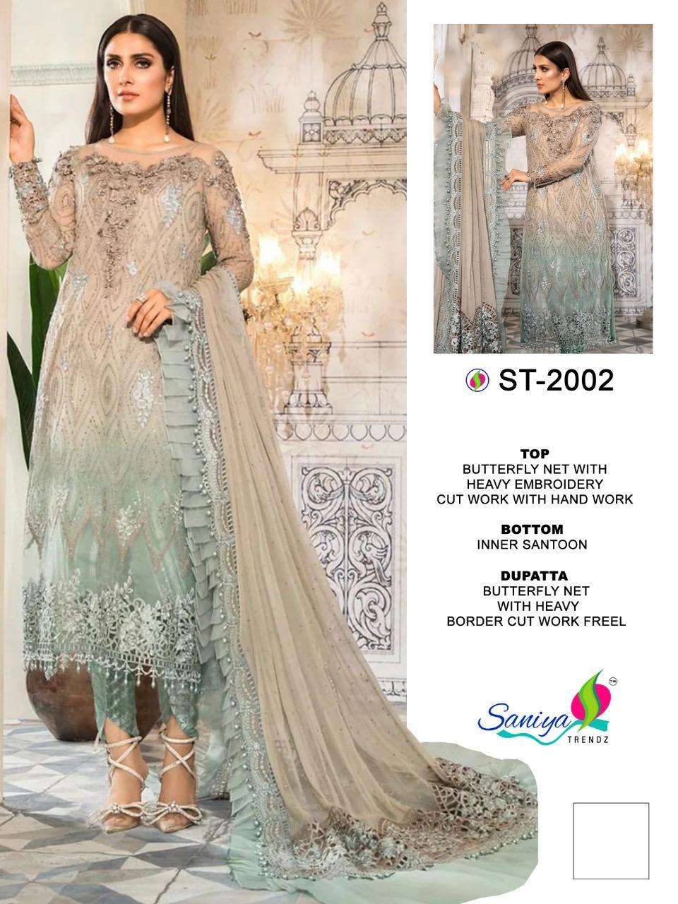 ST-2002 HIT DESIGN BY SANIYA TRENDZ NET EMBROIDERY WORK PAKISTANI DRESS