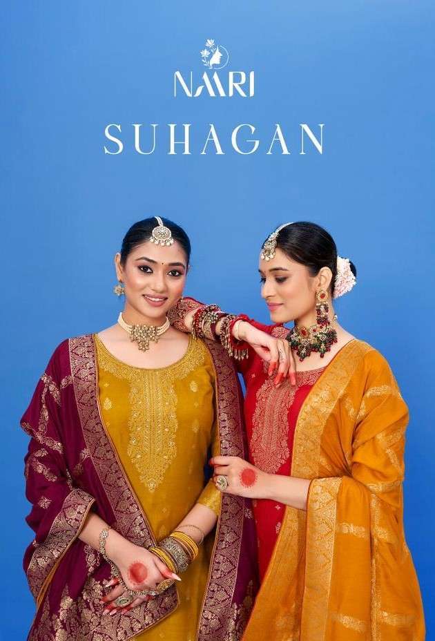 SUHAGAN BY NAARI 13001 TO 13004 SERIES MUSLIN JACQUARD WORK DRESSES