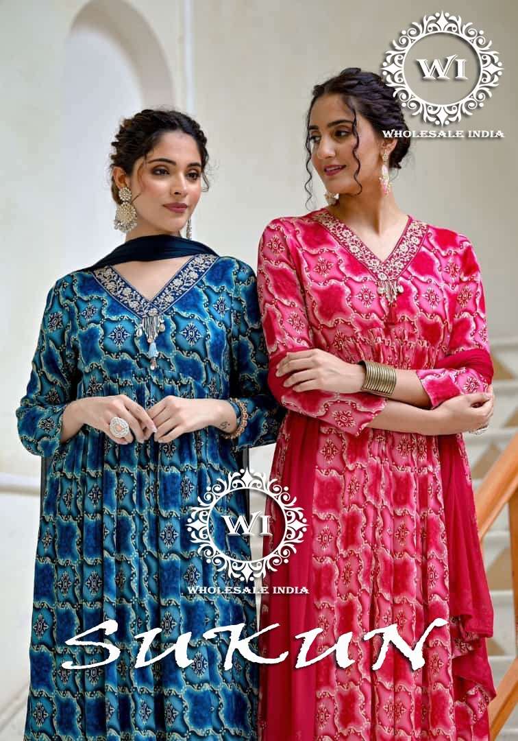 SUKUN BY WHOLESALE INDIA PURE CHINON PRINT WORK READYMADE DRESSES