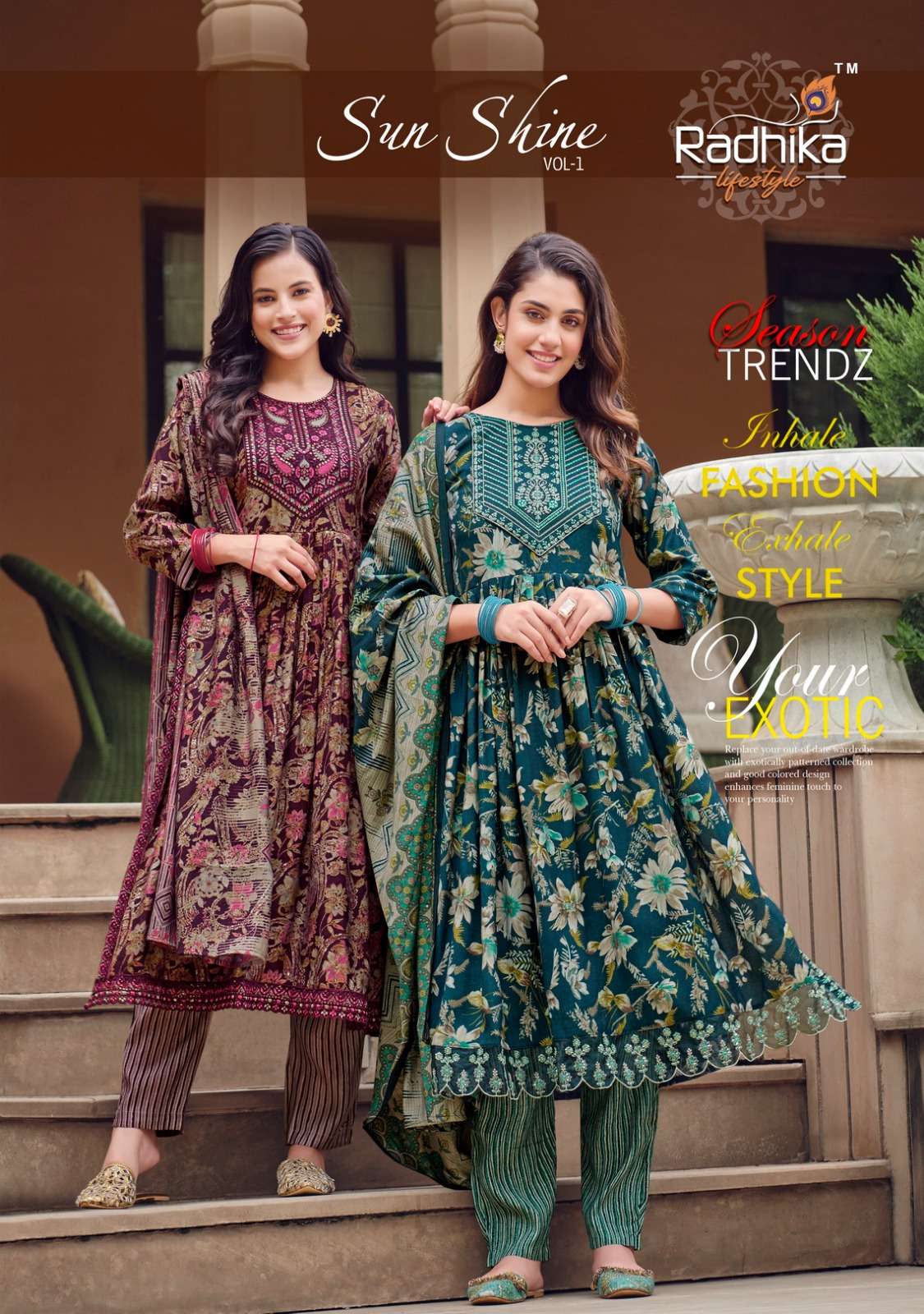 SUNSHINE VOL-1 BY RADHIKA LIFESTYLE 1001 TO 1008 SERIES MUSLIN PRINT WORK READYMADE DRESSES