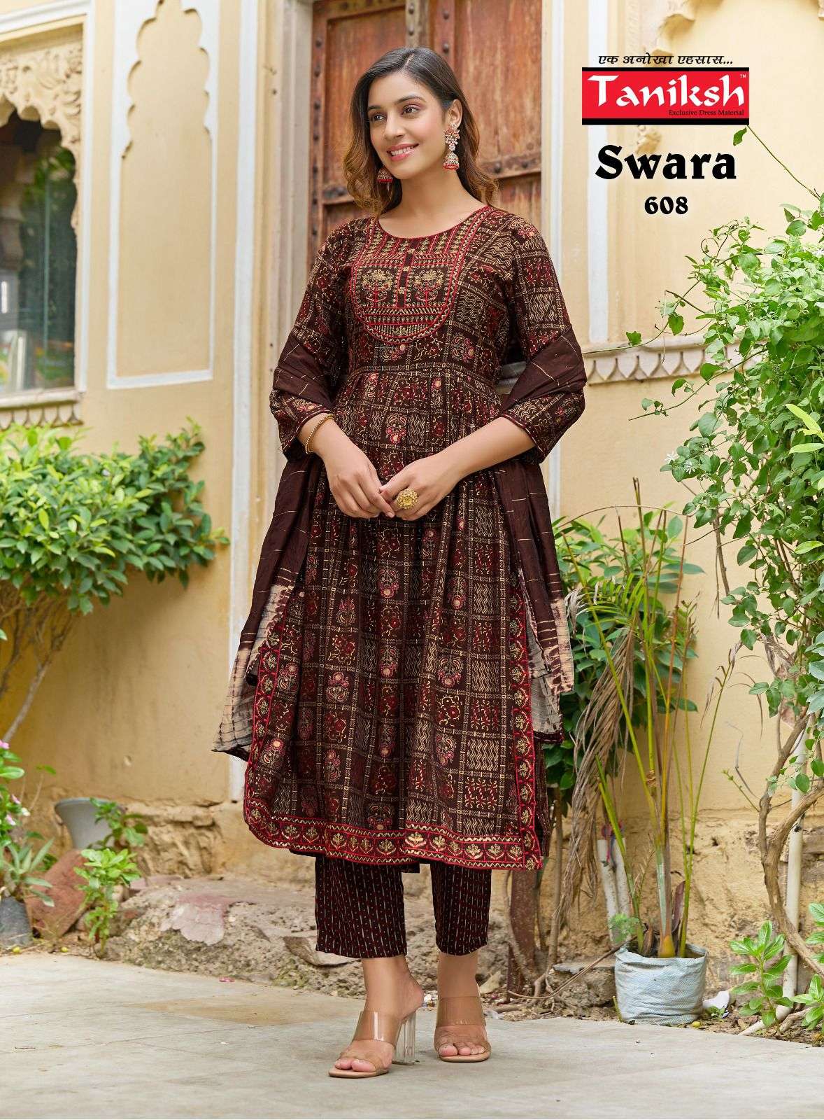 SWARA VOL-6 BY TANIKSH 601 TO 608 SERIES RAYON EMBROIDERY NAYRA READYMADE DRESSES