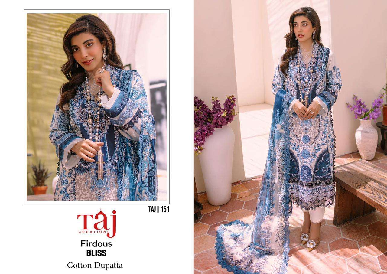 TAJ FIRDOUS-151 BY AQSAWHOLESALE COTTON EMBROIDERY PAKISTANI DRESS