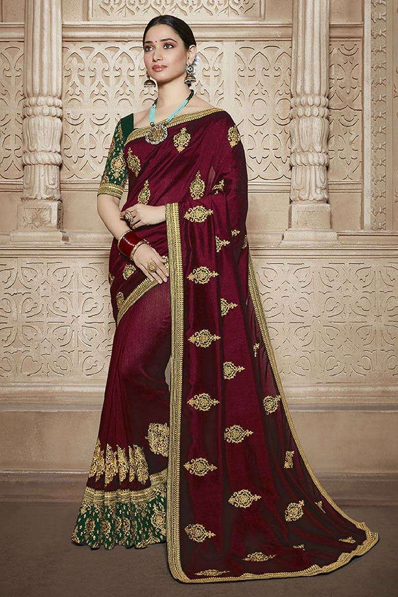 TAMANNA BY AQSAWHOLESALE VICHITRA SILK EMBROIDERY WORK SAREE