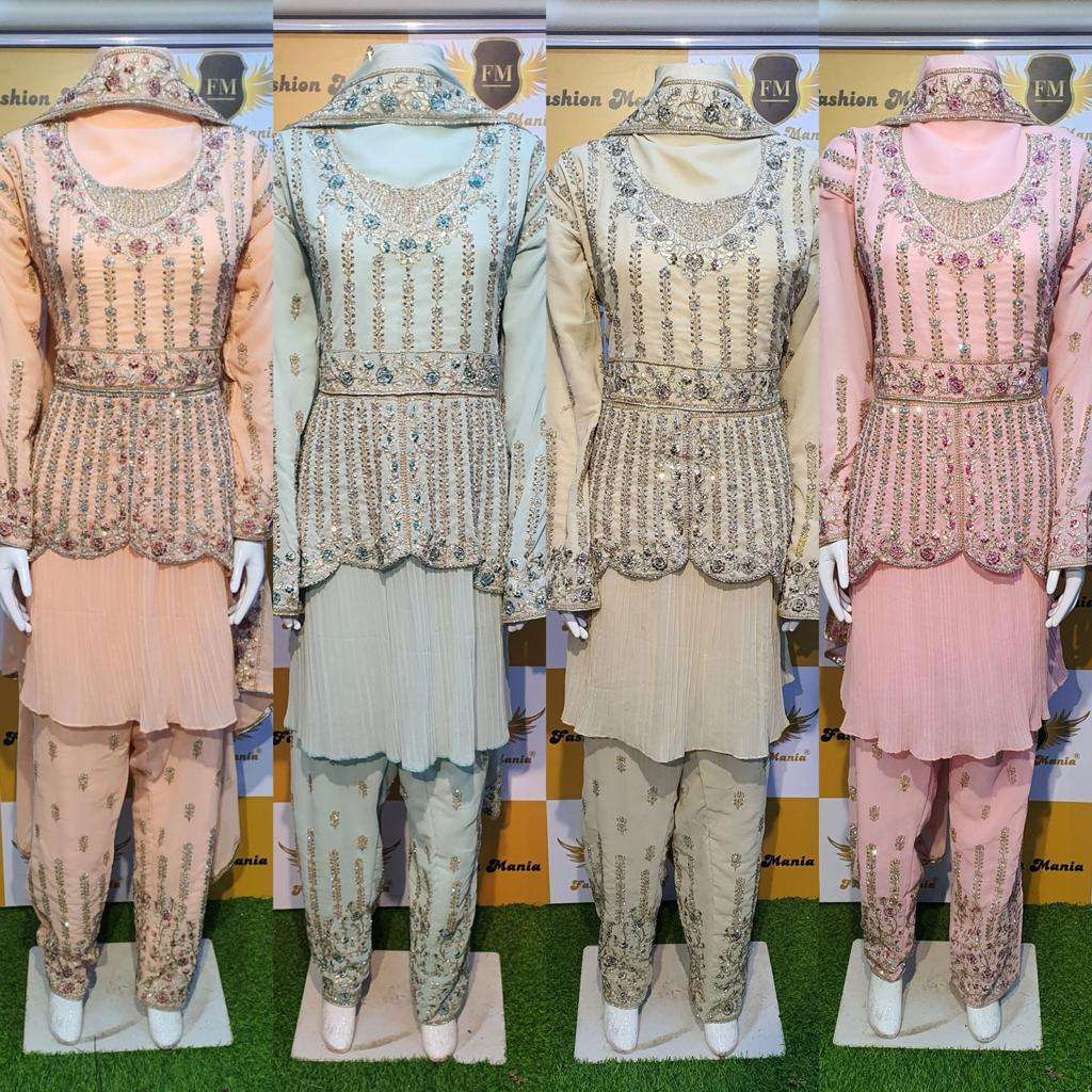 TIGER PANTS BY AQSAWHOLESALE GEORGETTE EMBRODIERY DIAMOND WORK DRESSES