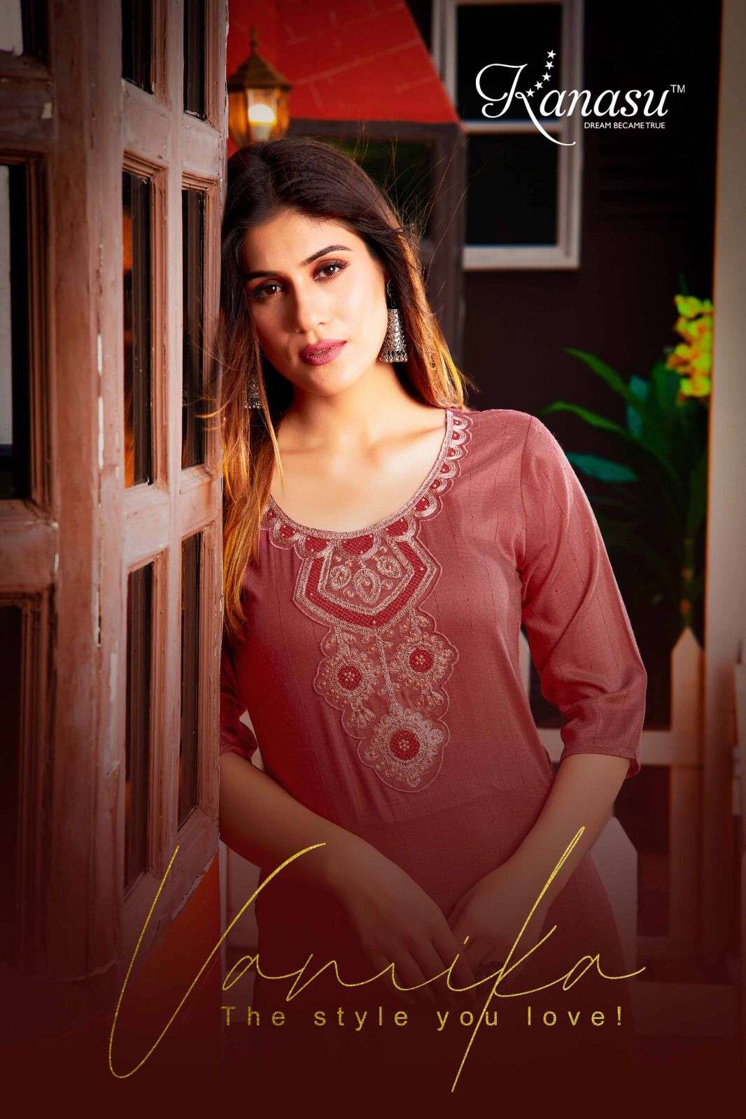 VAMIKA BY KANASU 101 TO 108 SERIES CHINON EMBROIDERY WORK KURTIS