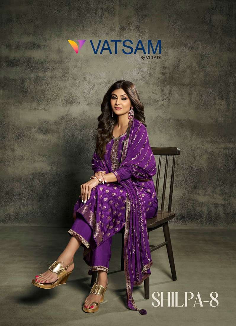 VATSAM SHILPA VOL-8 BY VIRADI 871 TO 876 SERIES PURE VISCOSE DOLA WORK READYMADE DRESSES