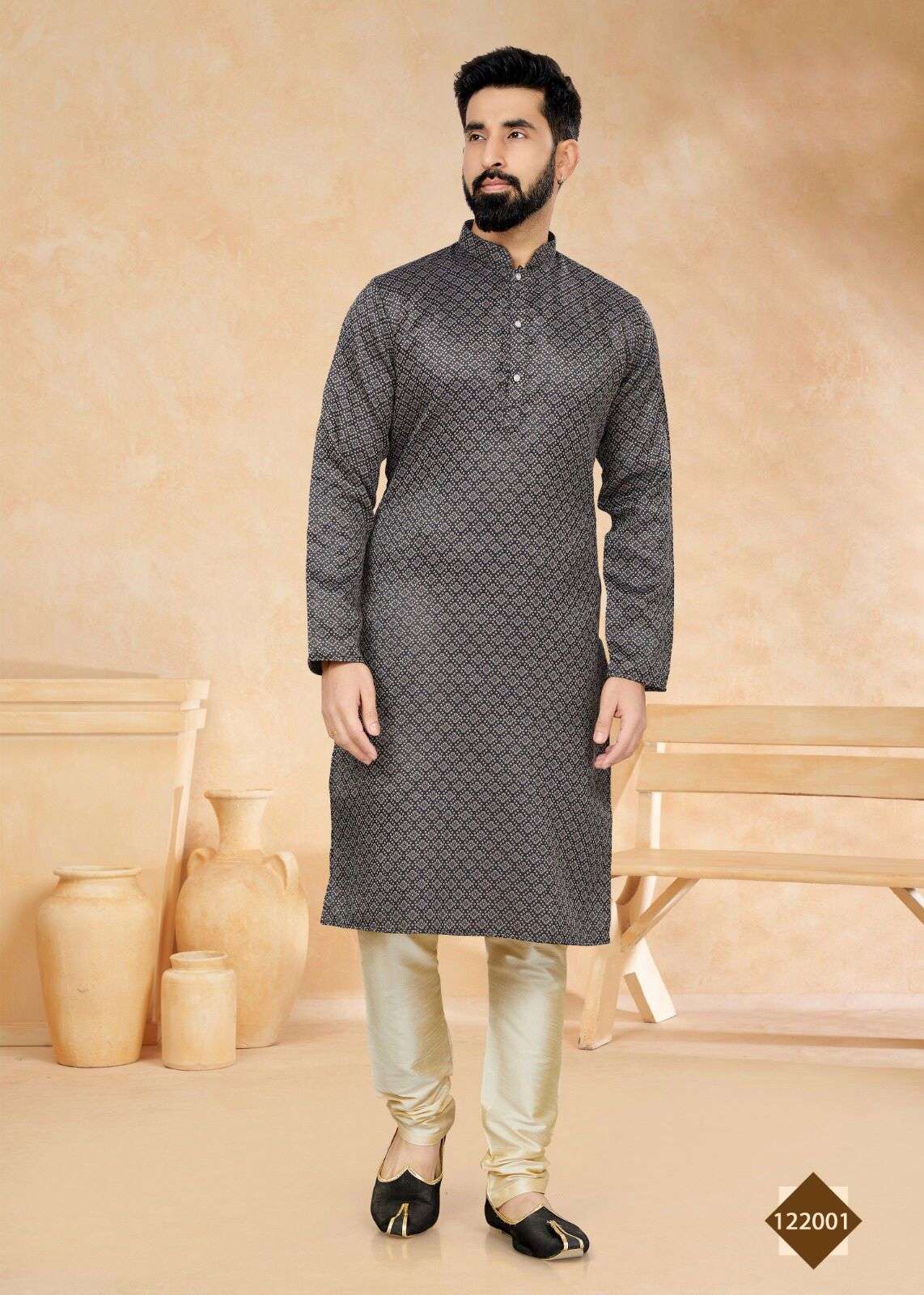 VENMER VOL-122 BY AQSAWHOLESALE 122001 TO 122006 SERIES ART SILK MENS KURTA PAJAMAS