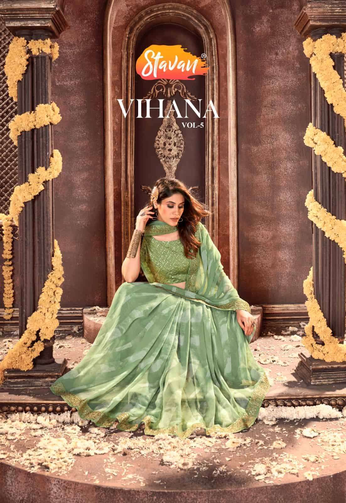 VIHANA VOL-5 BY STAVAN 5001 TO 5010 SERIES GEORGETTE BANDHANI PRINT WORK SAREES