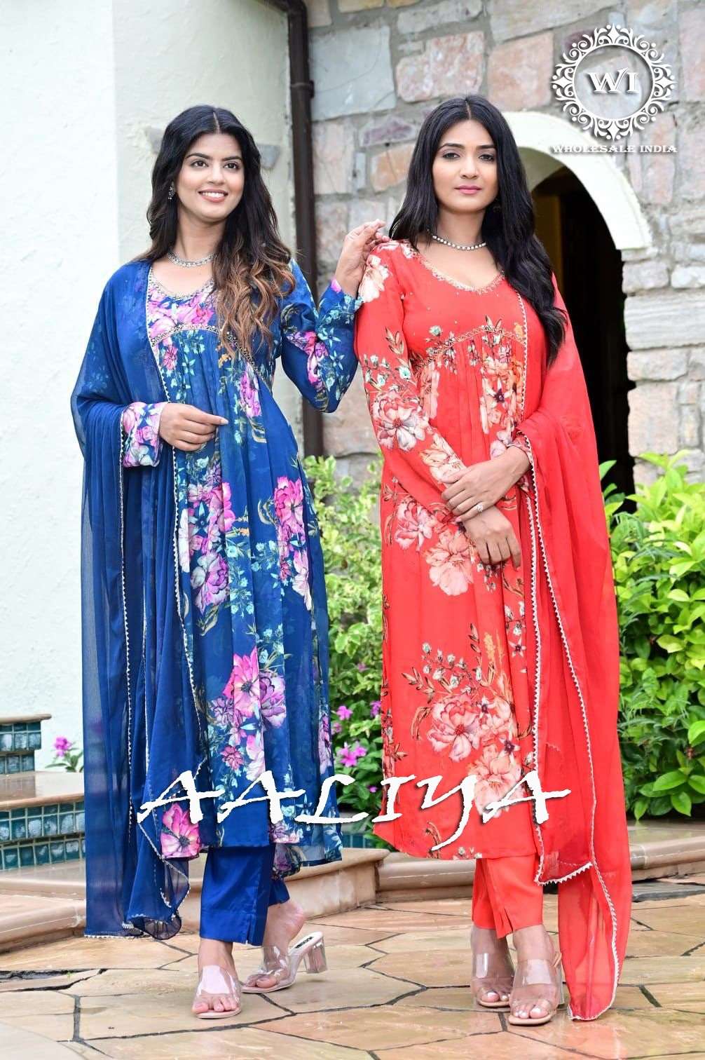 WI AALIYA BY AQSAWHOLESALE CHINON PRINT WORK READYMADE DRESSES