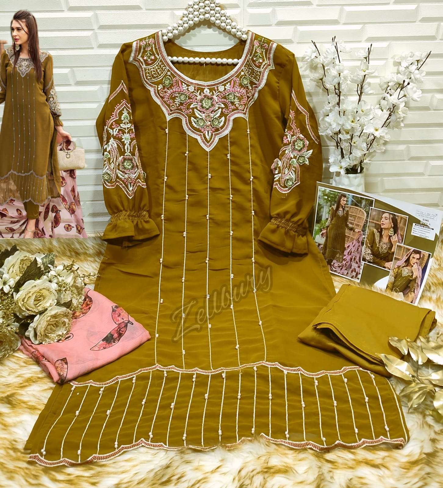 Z-119 COLOURS BY ZELLBURY PURE GEORGETTE EMBROIDERY READYMADE DRESSES