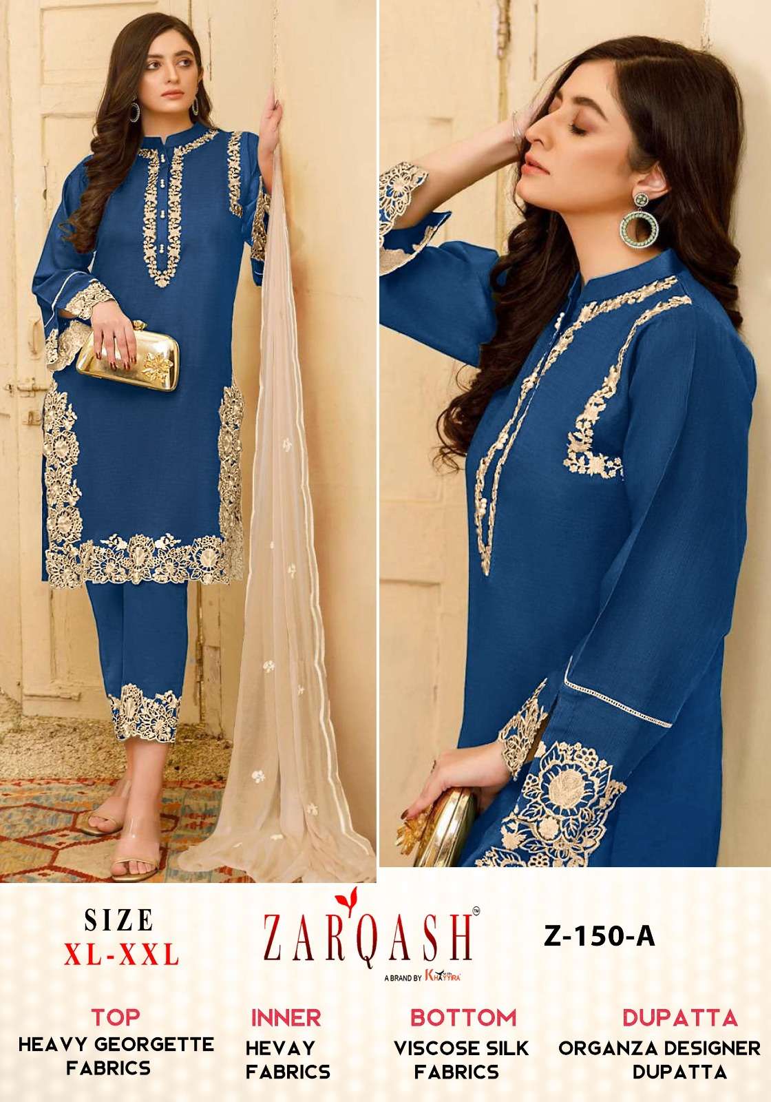 Z-150 COLOURS BY ZARQASH 150-A TO 150-C SERIES GEORGETTE WORK READYMADE DRESSES