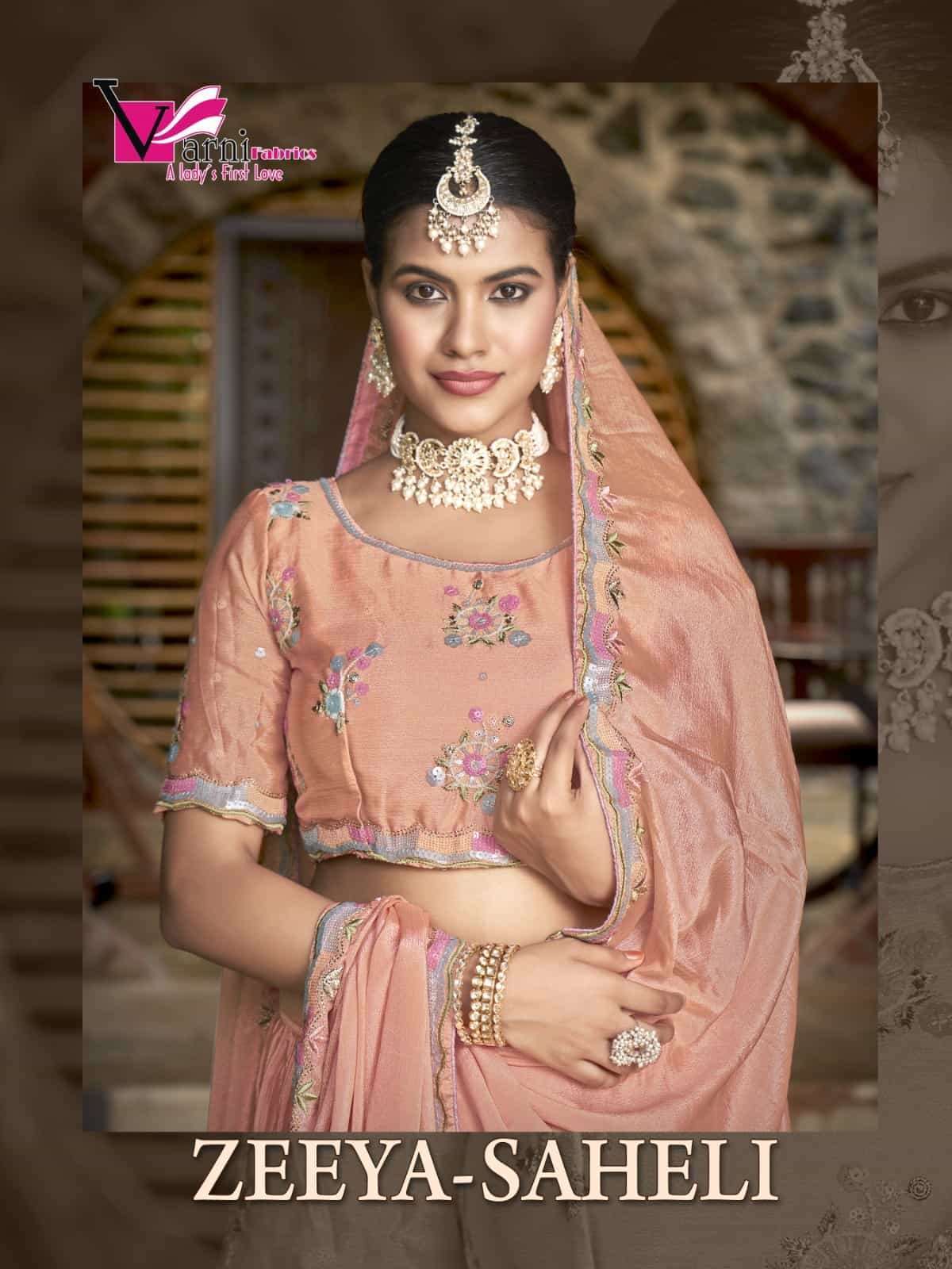 ZEEYA SAHELI BY VARNI FABRICS 14001 TO 14004 SERIES CHINON HEAVY WORK LEHENGAS