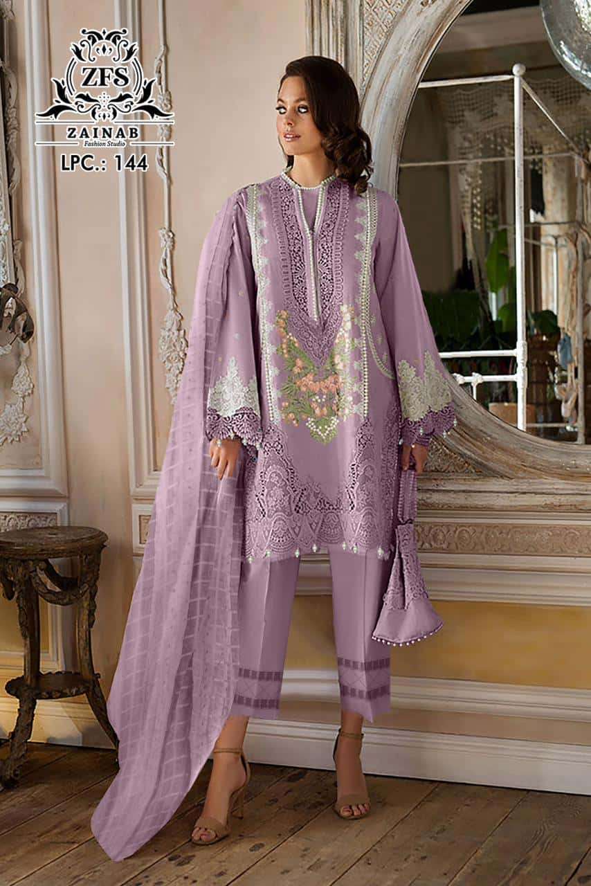 ZFS LPC VOL-144 BY AQSAWHOLESALE PURE GEORGETTE EMBROIDERY READYMADE DRESSES