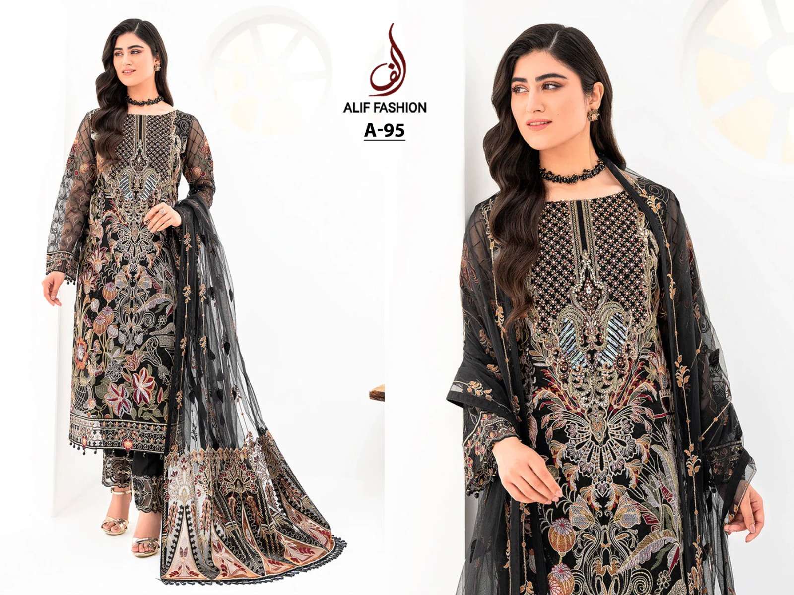 A-95 HIT DESIGN BY ALIF FASHION FAUX GEORGETTE EMBRODIERY WORK PAKISTANI DRESS