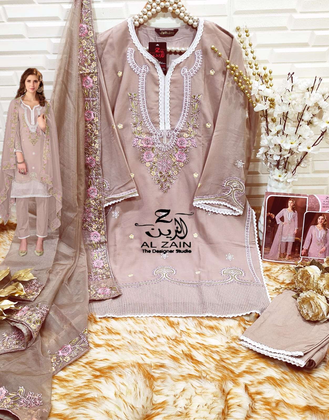 A ZAIN 272720 NX BY AL ZAIN FAUX GEORGETTE EMBRODIERY WORK READYMADE DRESSES