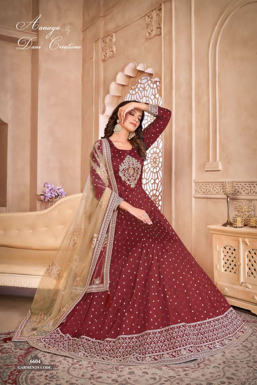 AANAYA VOL-166 BY TWISHA 6601 TO 6604 SERIES TAFETA BUTTI EMBROIDERY WORK ANARKALI SUITS