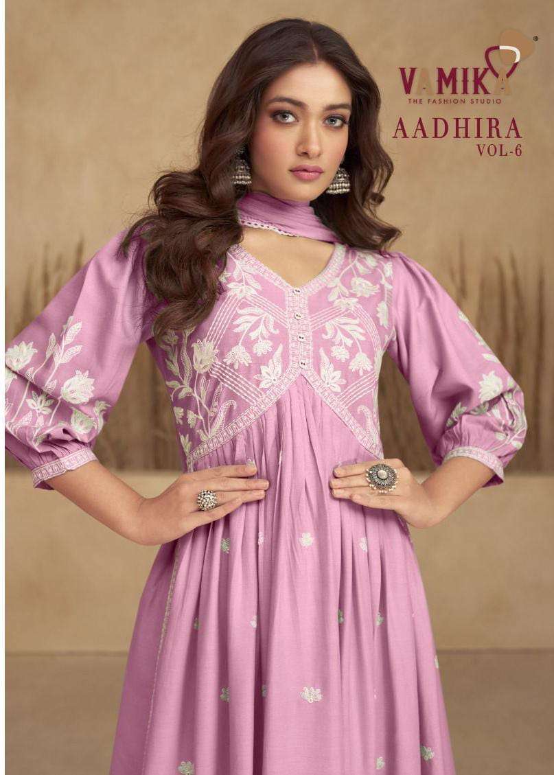 ADHIRA VOL-6 BY TWISHA 1108-A TO 1108-E SERIES PURE RAYON VISCOSE EMBROIDERY READYMADE DRESSES