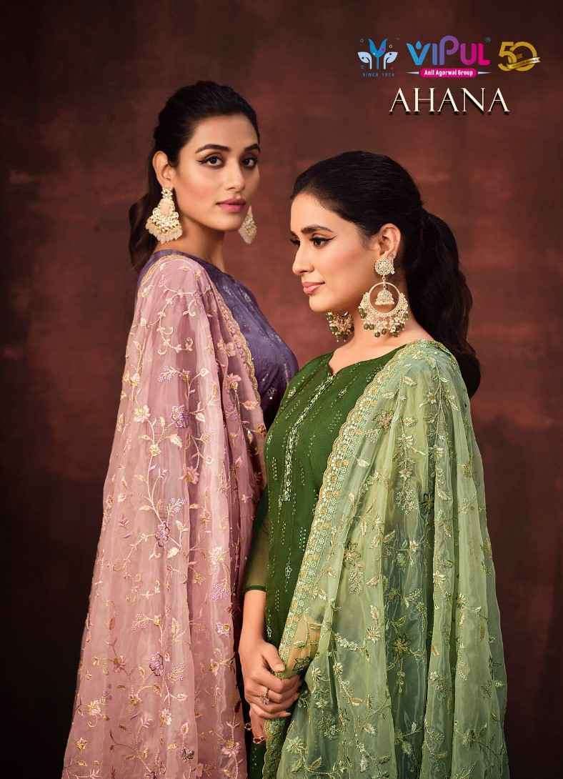 AHANA BY VIPUL 5461 TO 5466 SERIES SHIMMER ORGANZA EMBROIDERY WORK DRESSES