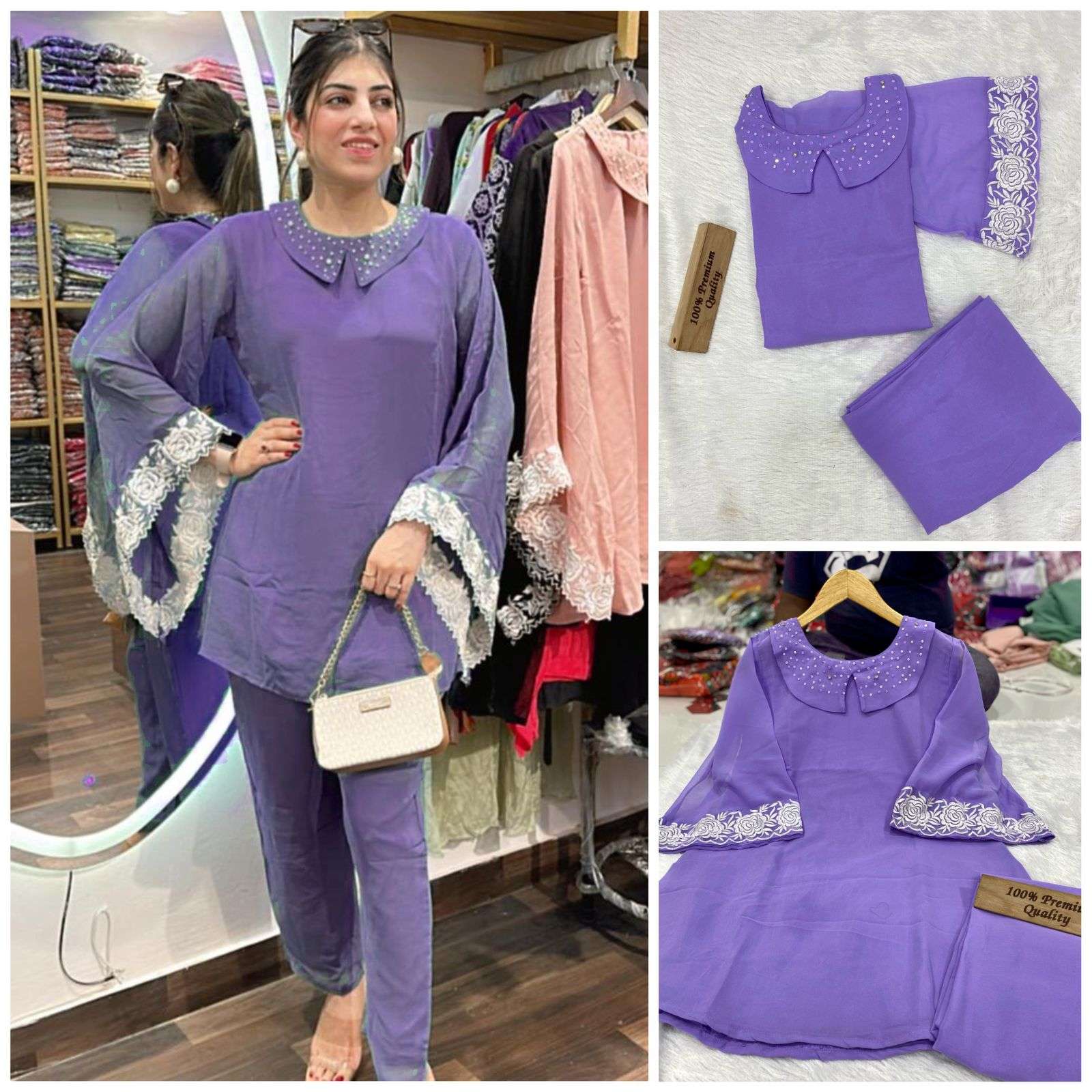 AIRDROP BY AQSAWHOLESALE PURE GEORGETTE WORK CO-ORD SET