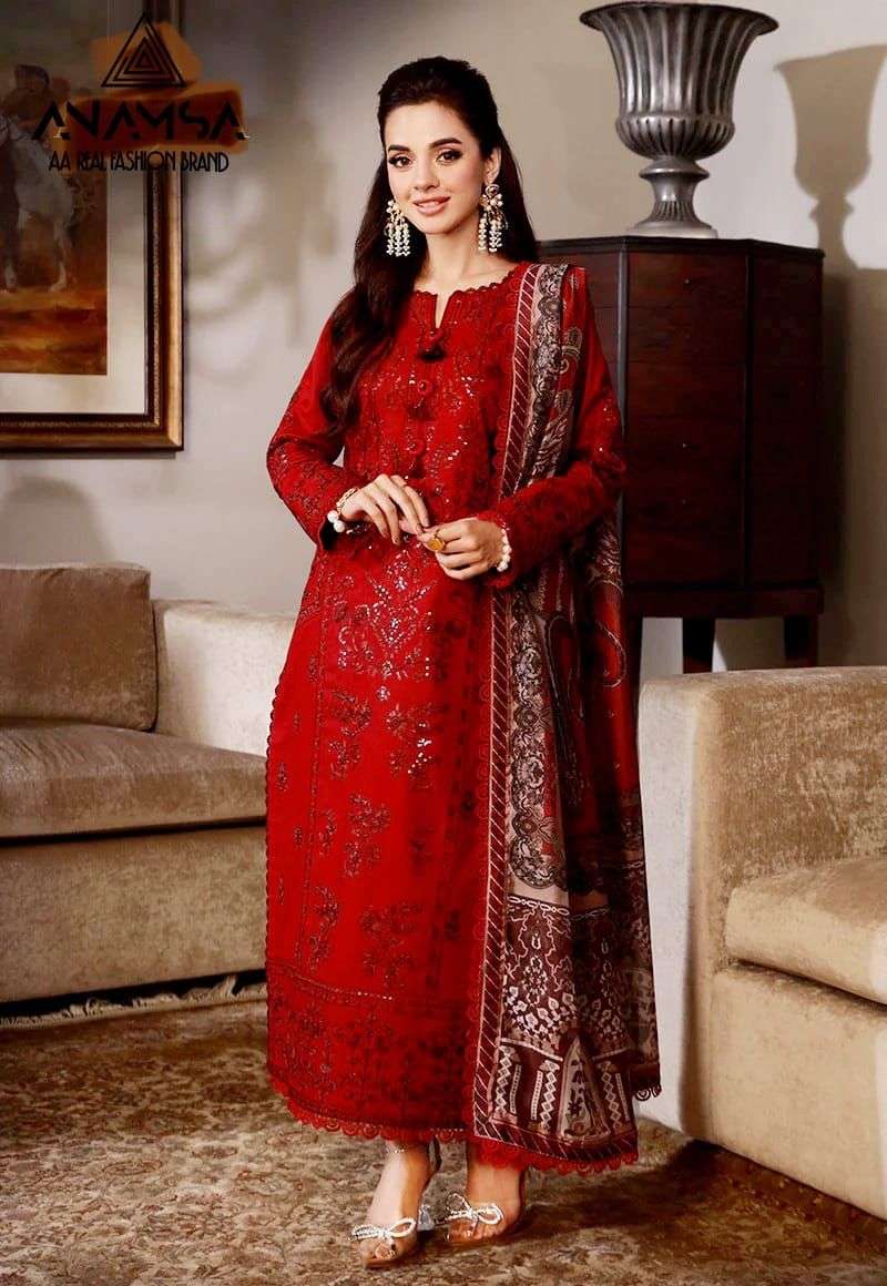 ANAMSA 233 HIT DESIGN BY ANAMSA PURE ZAM COTTON EMBROIDERY WORK PAKISTANI DRESS