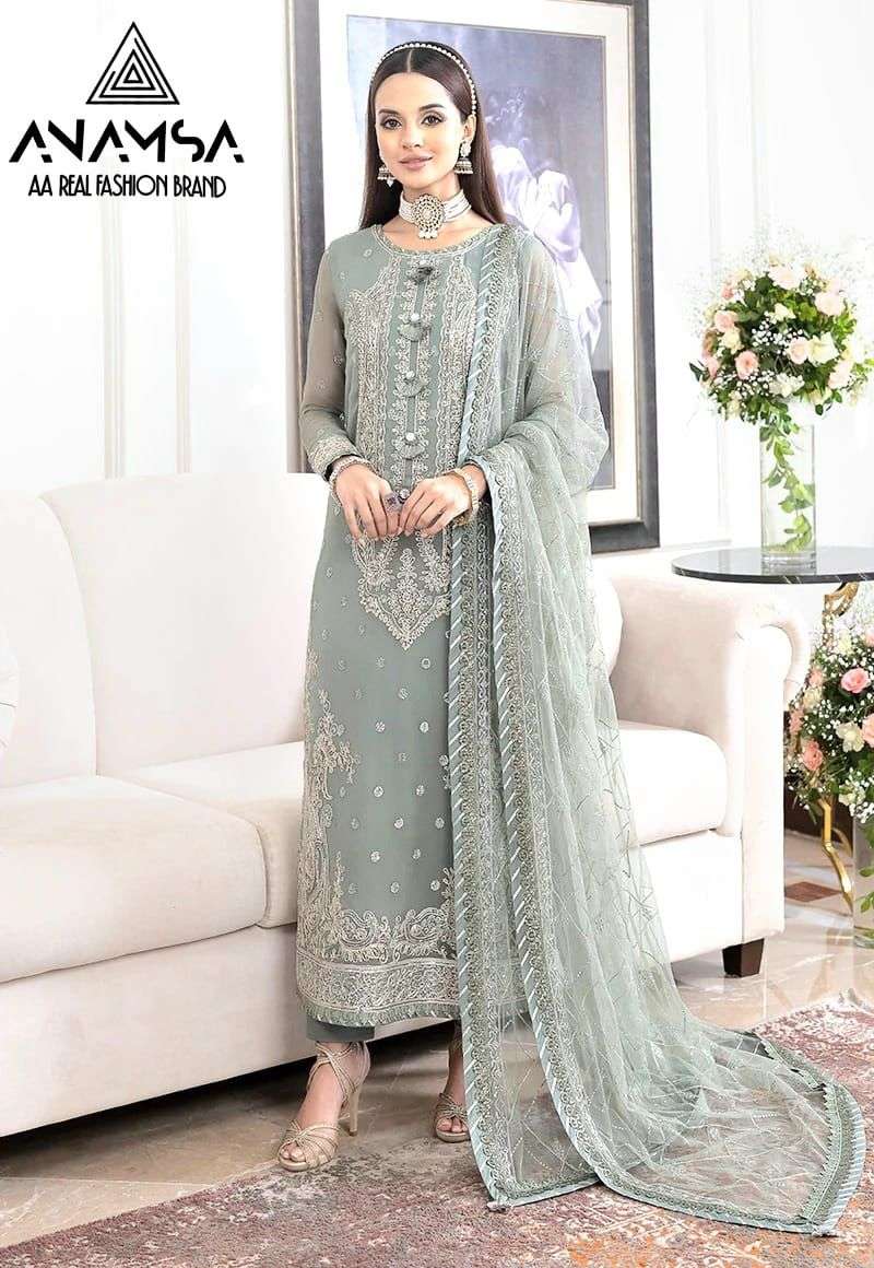 ANAMSA 237 HIT DESIGN BY ANAMSA PURE GEORGETTE EMBROIDERY WORK PAKISTANI DRESS