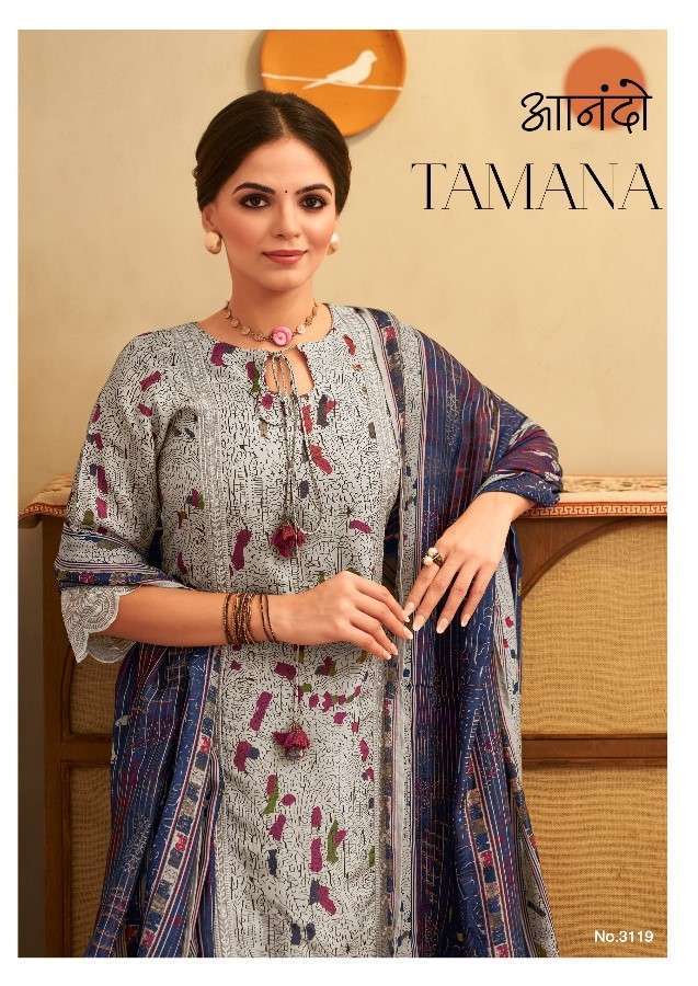 ANANDO TAMANNA BY JAY VIJAY 3119-A TO 3119-D SERIES SILK PRINT EMBROIDERY WORK DRESSES