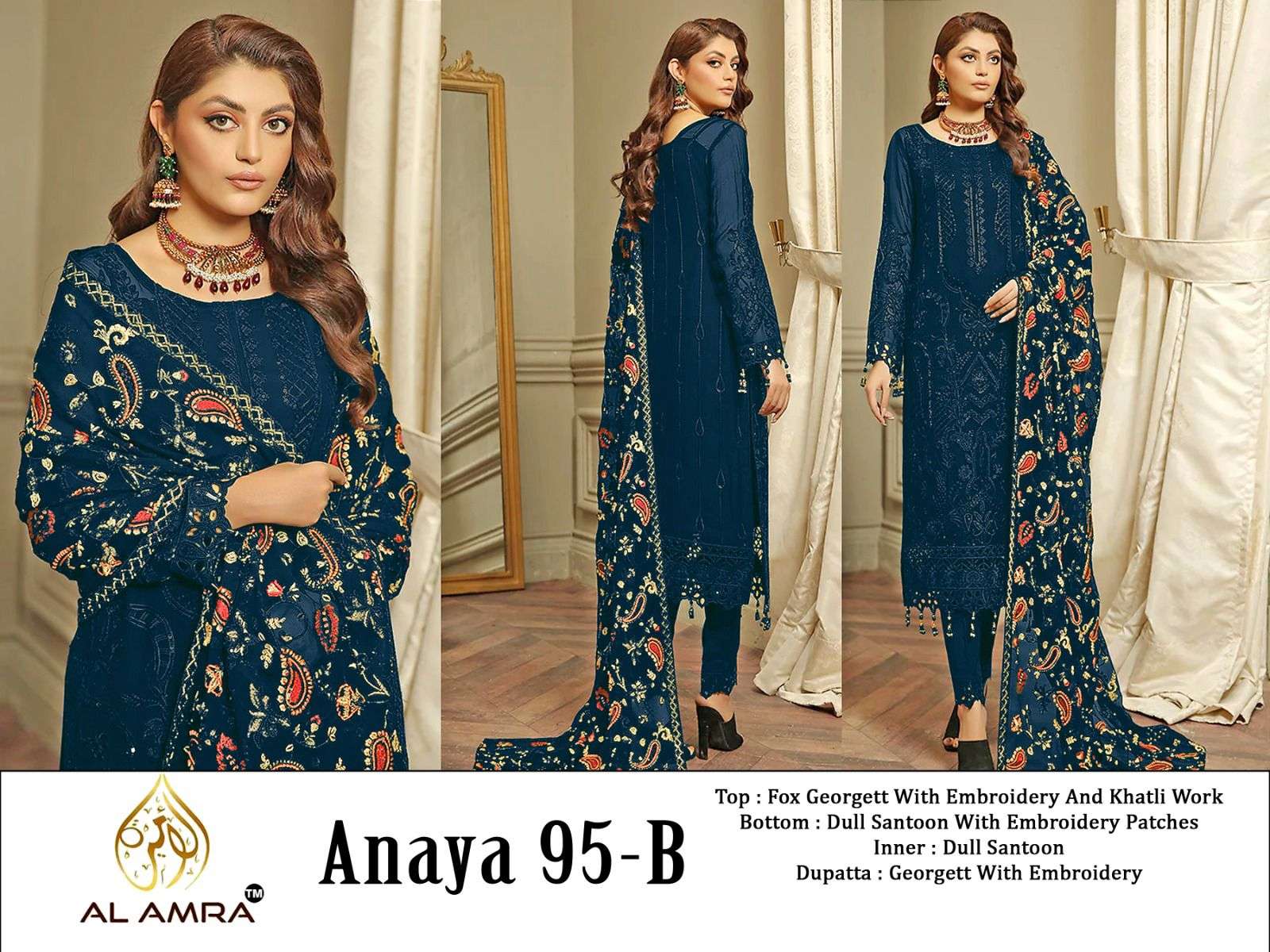 ANAYA 95-B HIT DESIGN BY AL AMRA GEORGETTE EMBRODIERY SEQUENCE WORK PAKISTANI DRESS