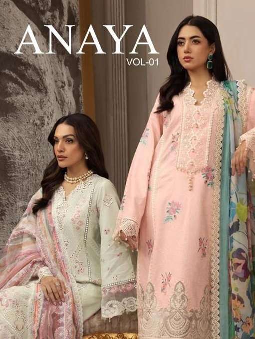 ANAYA VOL-1 BY SANIYA TRENDZ 1001 TO 1007 SERIES COTTON EMBRODIERY PAKISTANI DRESSES