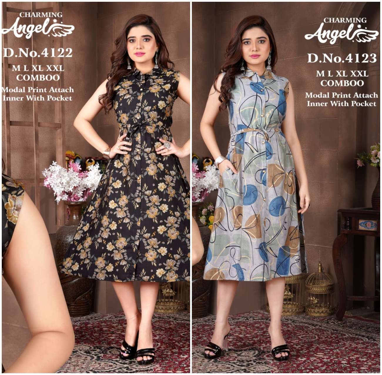 ANGEL 4122 & 4123 SERIES BY AQSAWHOLESALE MODAL FOIL PRINT KURTIS