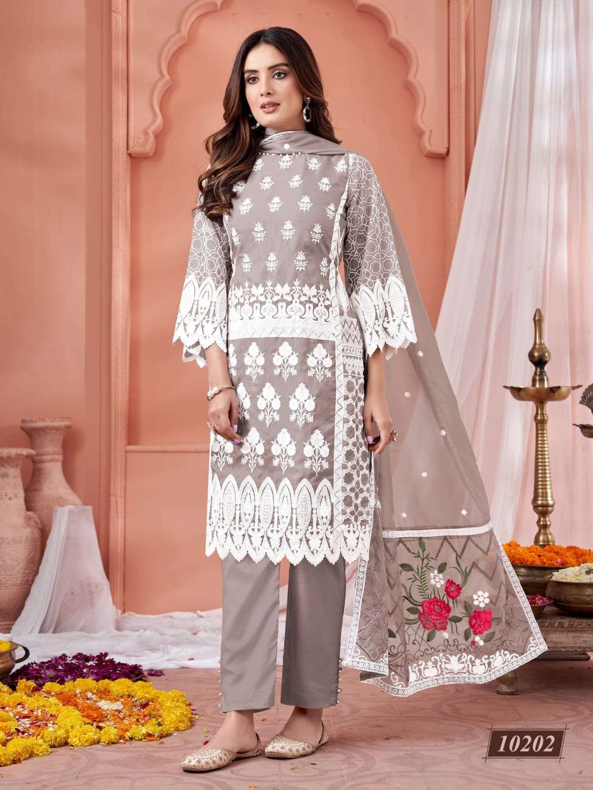 ANJUBAA VOL-20 BY TWISHA 10201 TO 10204 SERIES SOFT ORGANZA EMBROIDERY WORK DRESSES