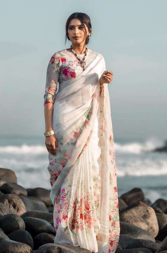 ANNAVILLA BY AQSAWHOLESALE LINEN COTTON SILK PRINT CASUAL WEAR SAREE