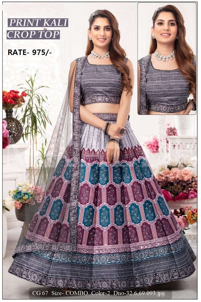 ARANYA VOL-1 BY AQSAWHOLESALE CHINON & GEORGETTE WORK CROP TOP LEHENGAS