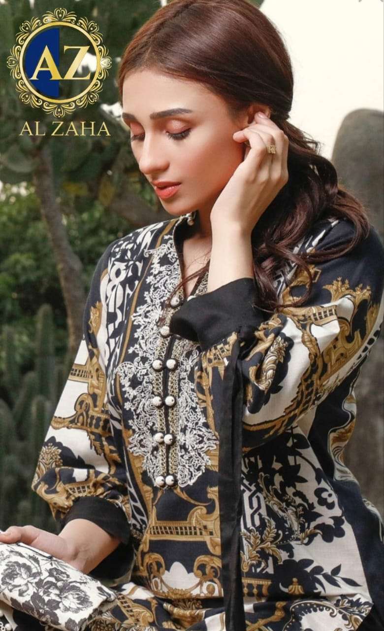 ASFIYA VOL-7 BY AL ZAHA PURE LAWN COTTON EMBROIDERY WORK PAKISTANI DRESS