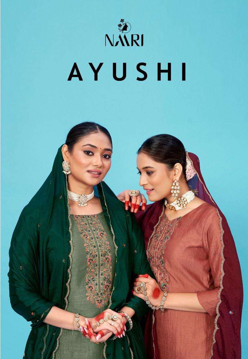 AYUSHI BY NAARI 11001 TO 11004 SERIES VICHITRA SILK EMBROIDERY WORK DRESSES