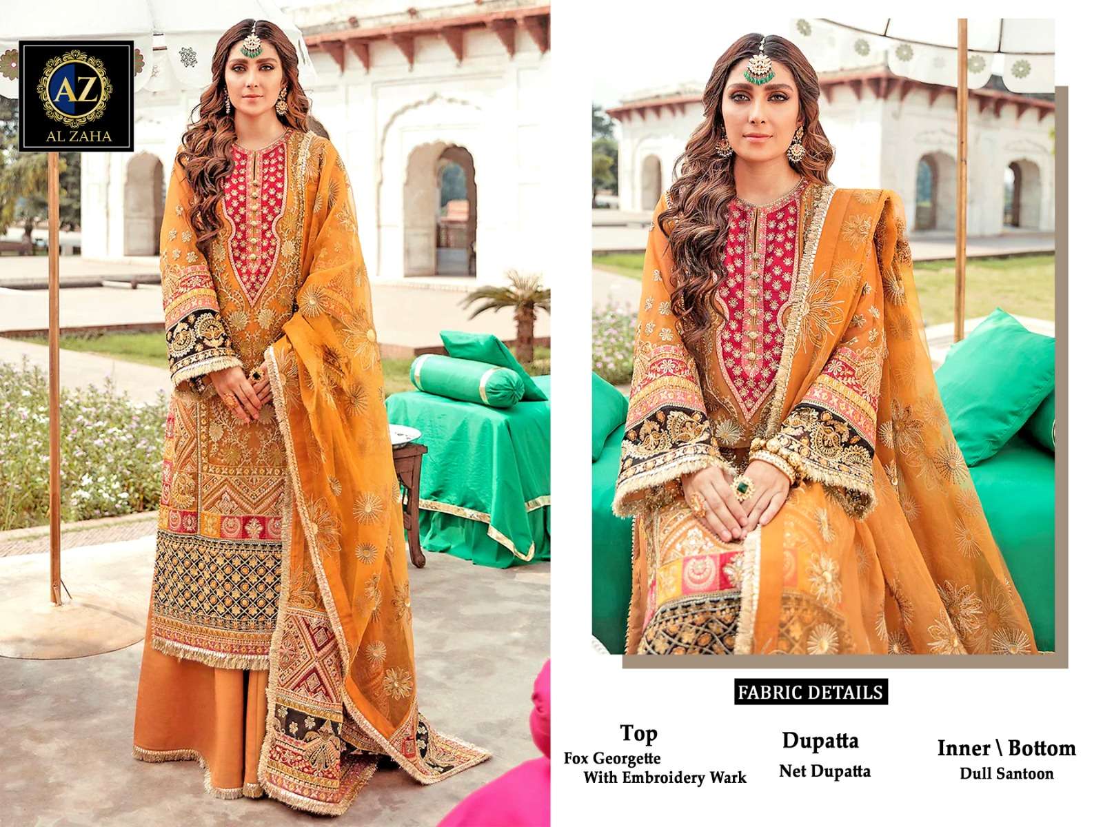 AZ 3215 HIT DESIGN BY AL ZAHA PURE GEORGETTE EMBROIDERY WORK PAKISTANI DRESS