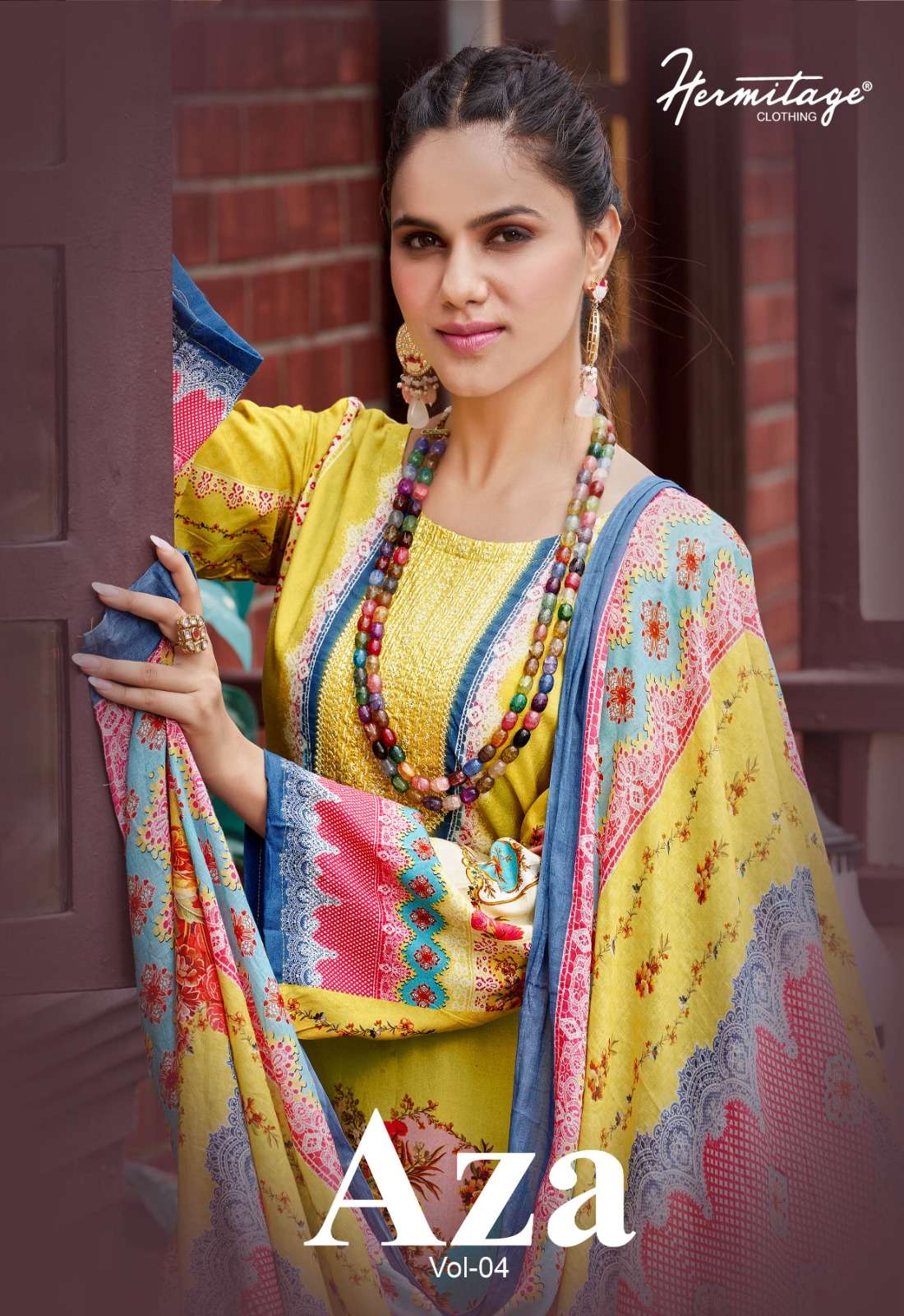 AZA VOL-4 BY HERMITAGE CLOTHING 4001 TO 4006 SERIES VISCOSE COTTON WORK PAKISTANI DRESSES