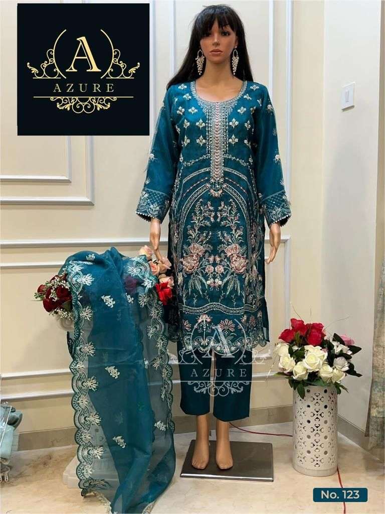 AZURE 124 COLOURS BY AQSAWHOLESALE ORGANZA HEAVY EMBROIDERY WORK PAKISTANI DRESSES