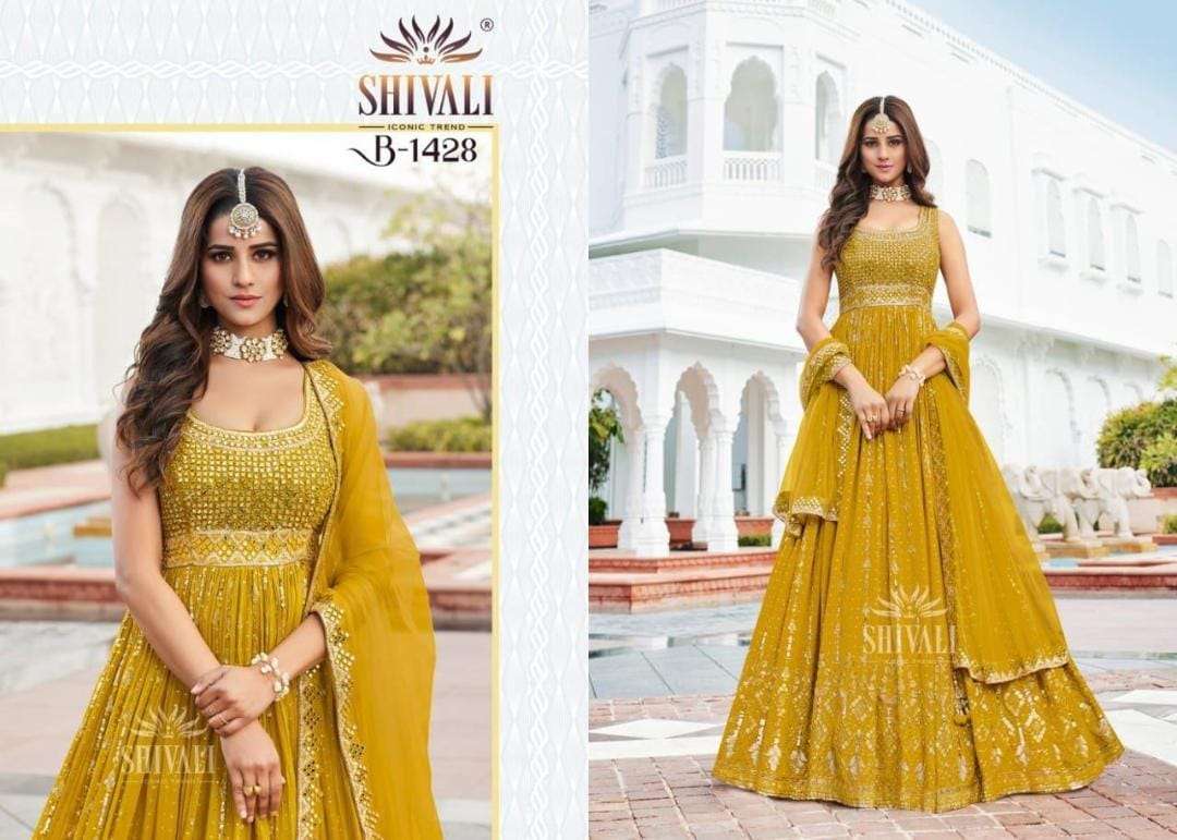 B-1428 HIT DESIGN BY SHIVALI HEAVY FABRIC EMBROIDERY WORK READYMADE ANARKALI DRESS