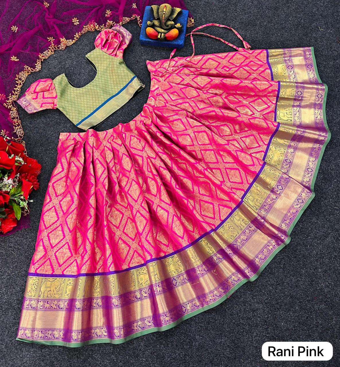 BEEBAY VOL-2 BY AQSAWHOLESALE KANJIVARAM SOFT SILK KIDS READYMADE LEHENGAS