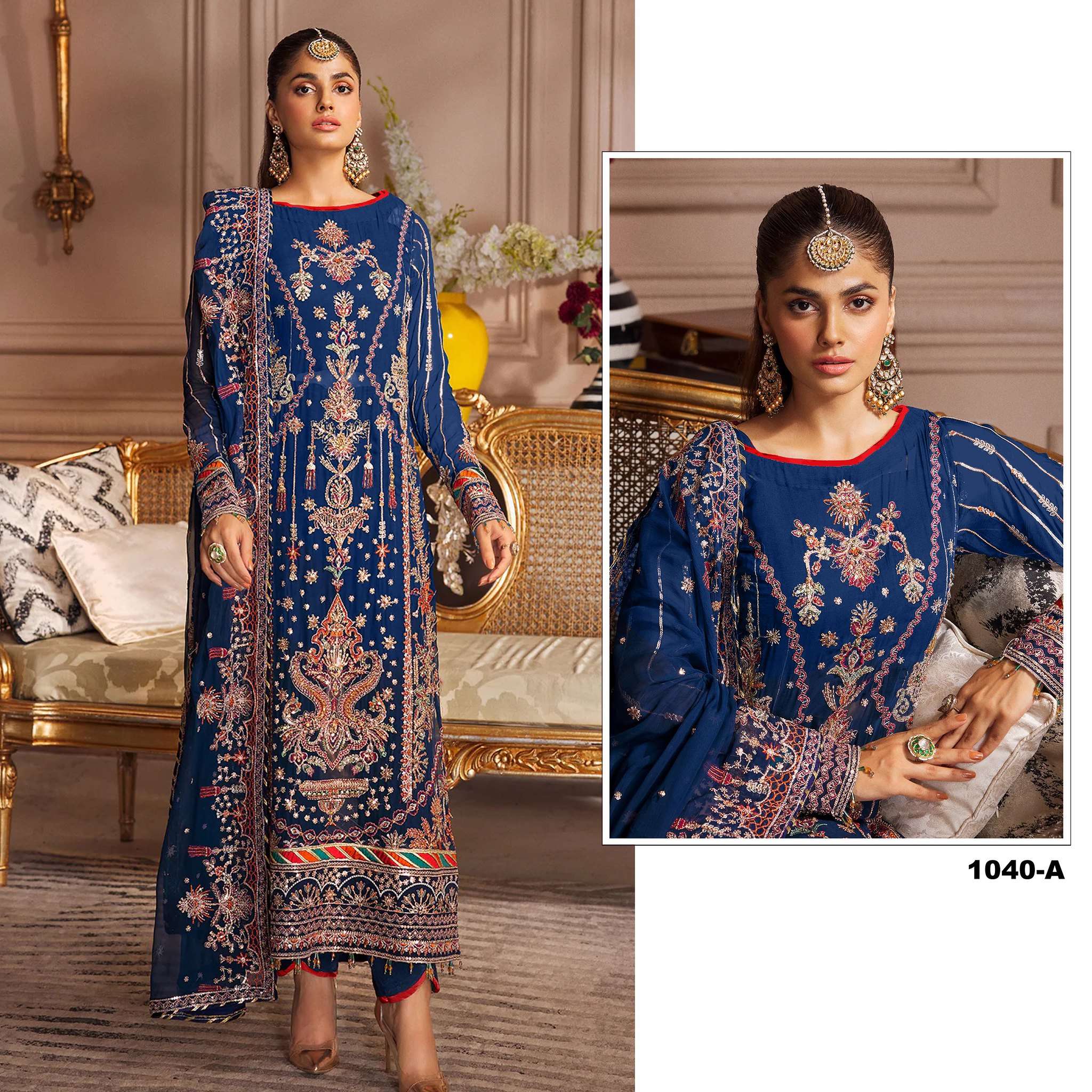 BLISS 1040 COLOURS BY AQSAWHOLESALE 1040-A TO 1040-D SERIES GEORGETTE WORK PAKISTANI DRESSES