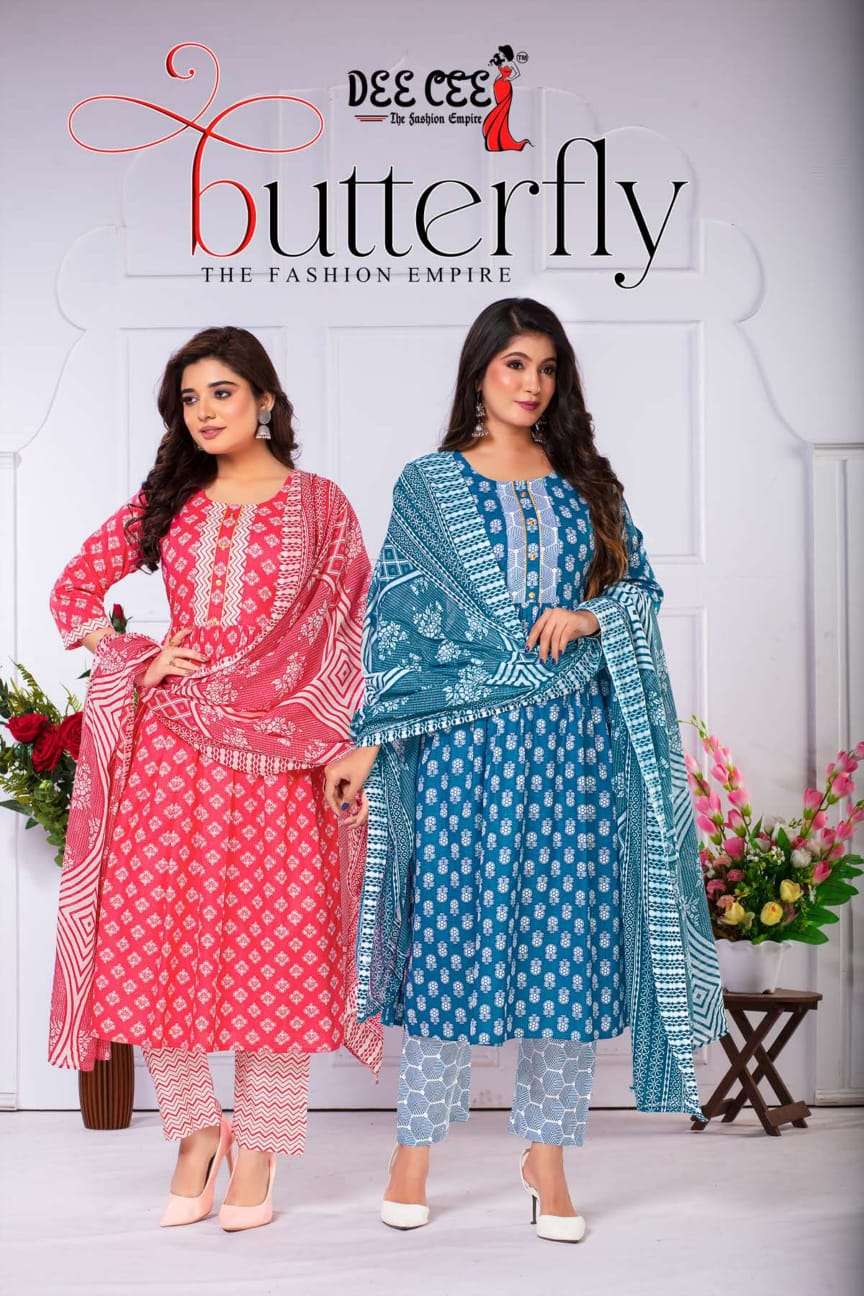 BUTTERFLY BY DEE CEE 101 TO 106 SERIES COTTON CAMBRIC PRINT READYMADE DRESSES